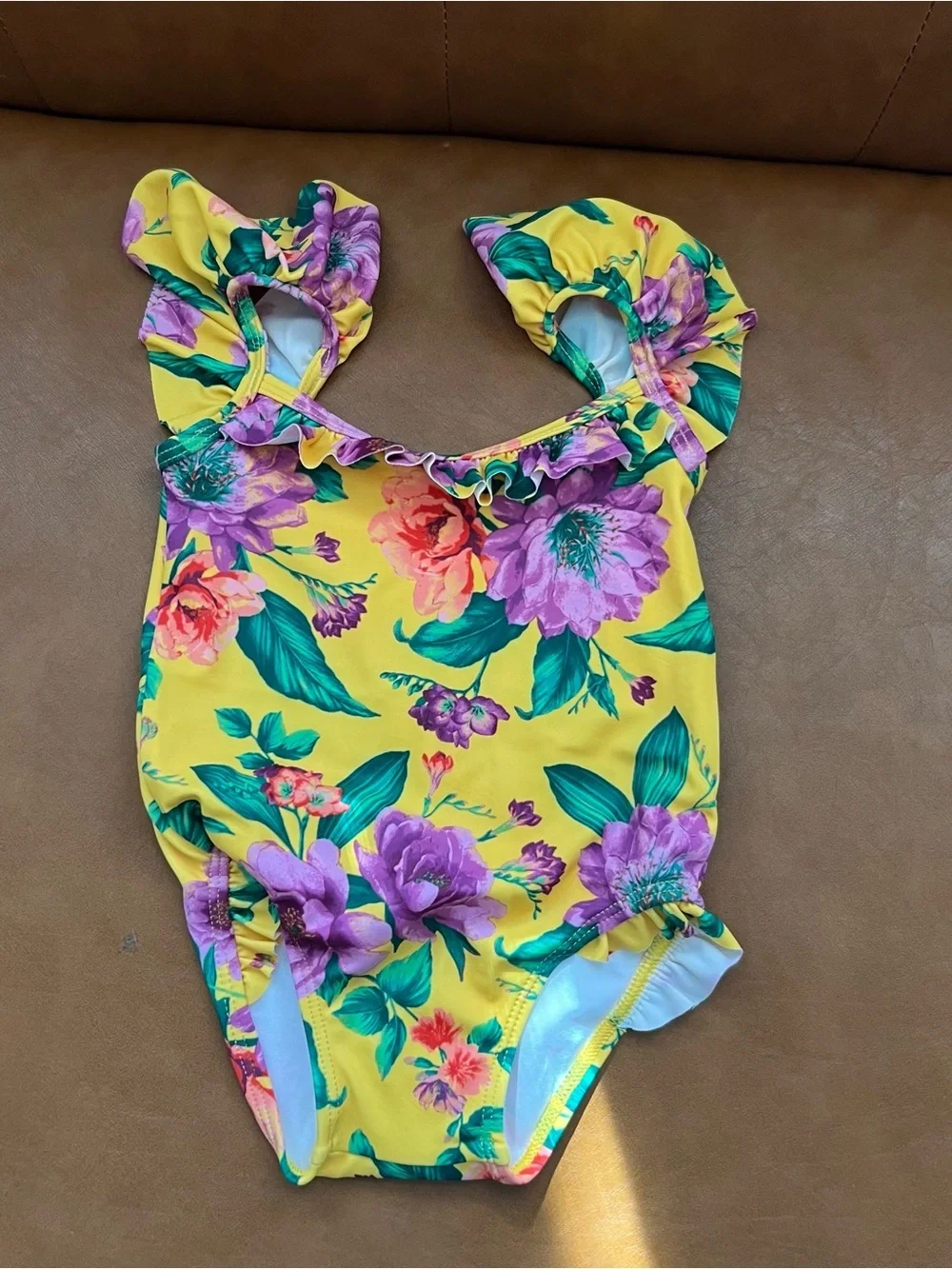 Janie and Jack 12M-18M Floral Recycled Flutter Sleeve One Piece Swimsuit UPF50+